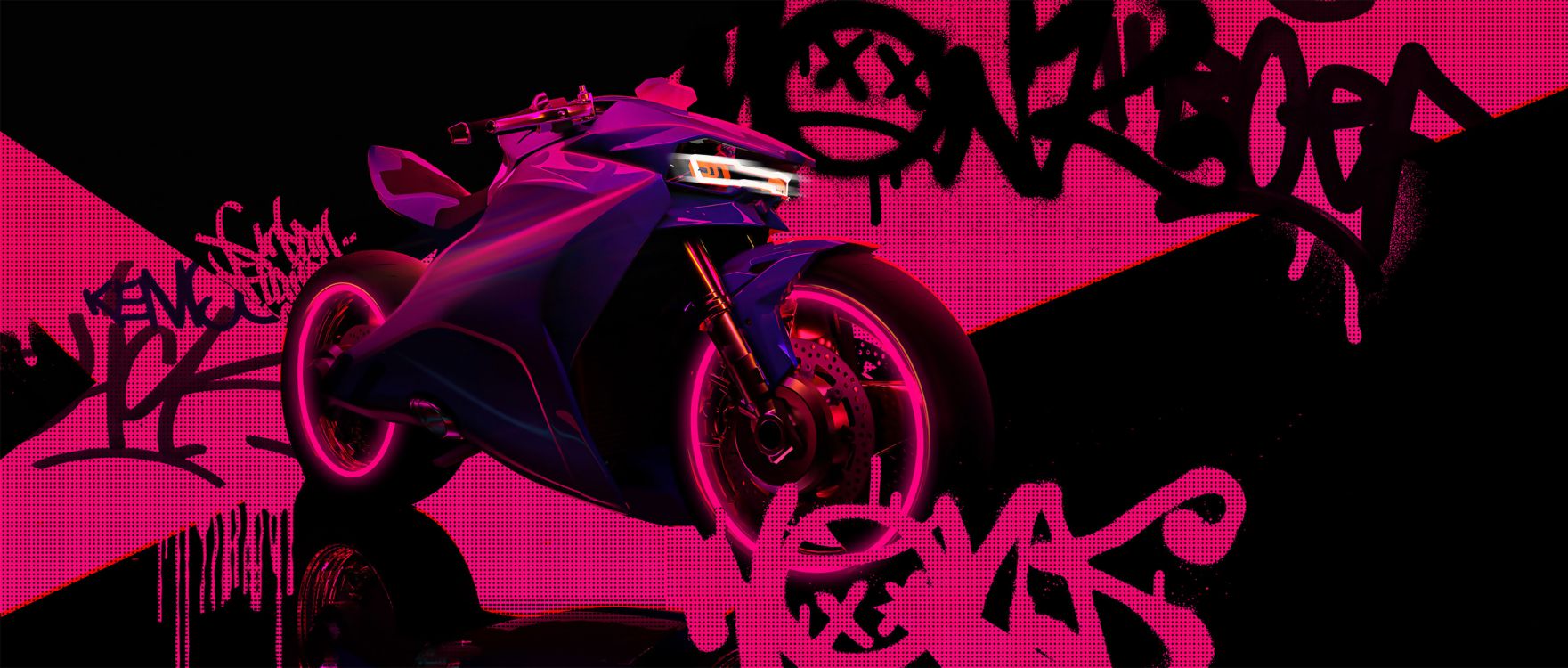 Diseño Gráfico, Ducati, Rueda, Morado, Negro. Wallpaper in 3383x1440 Resolution