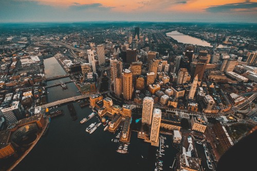 Image aerial view of city buildings during daytime