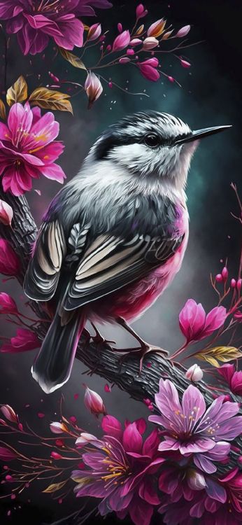 显花植物, 艺术, 鸟, 性质, 紫色的 壁纸 1080x2340 允许