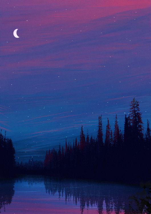 Night, Nature, Blue, Moon, Purple. Wallpaper in 1920x2716 Resolution