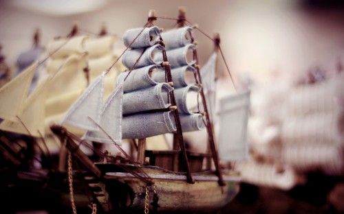 Image blue and brown wooden boat