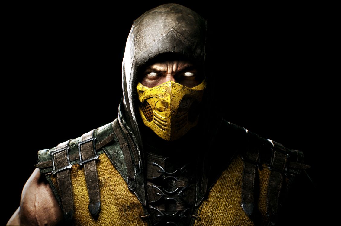Mortal Kombat x, Scorpion, Yellow, Human, Darkness. Wallpaper in 5000x3321 Resolution