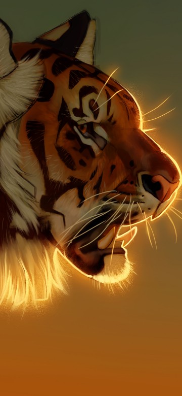Image tiger with orange light background