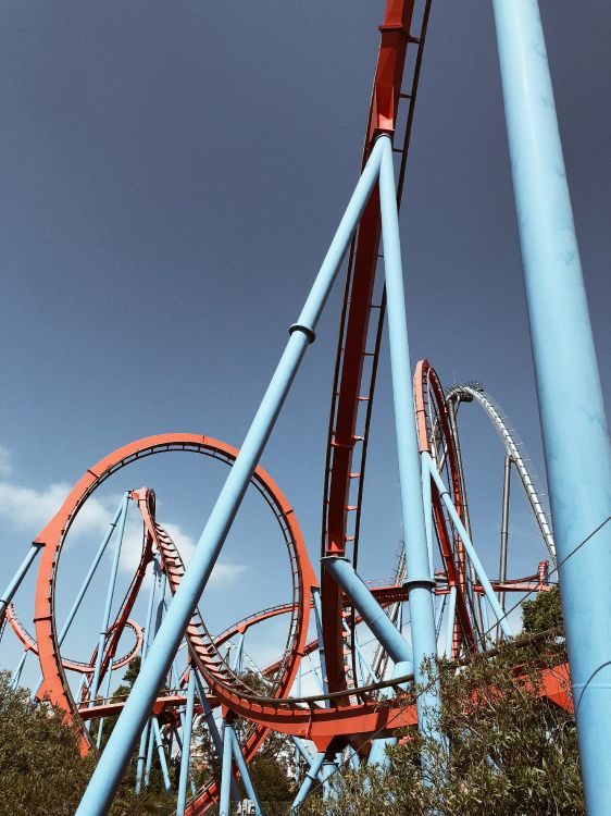 roller coaster, tourist attraction, amusement park, nature, daytime