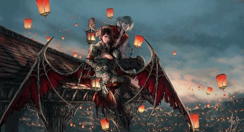 Image woman in black dress holding red umbrella anime character