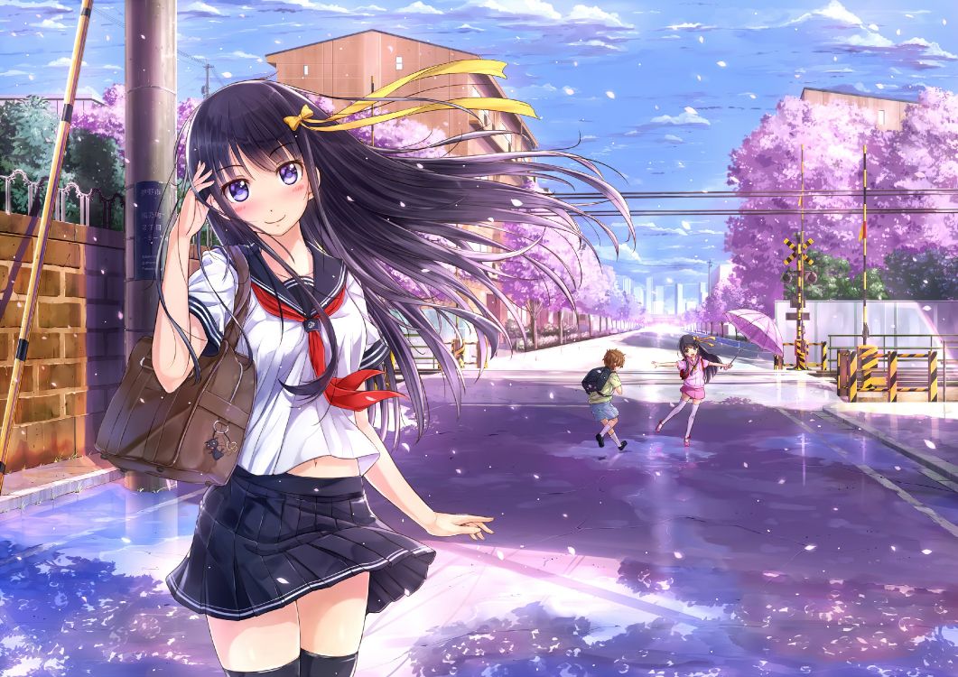 长长的头发, 卡通, 姬切, 均匀, 学校制服 壁纸 3840x2714 允许