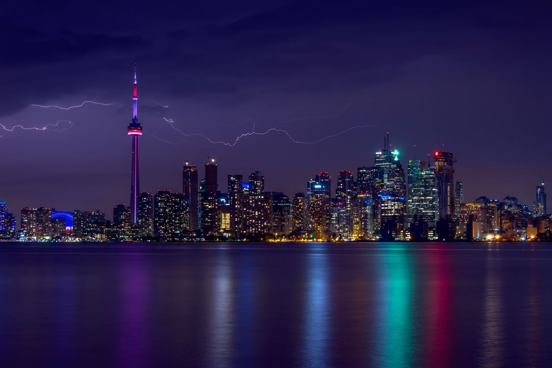 Skyline Der Stadt Bei Nacht Night. Wallpaper in 2040x1360 Resolution