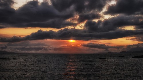 Image body of water under cloudy sky during sunset