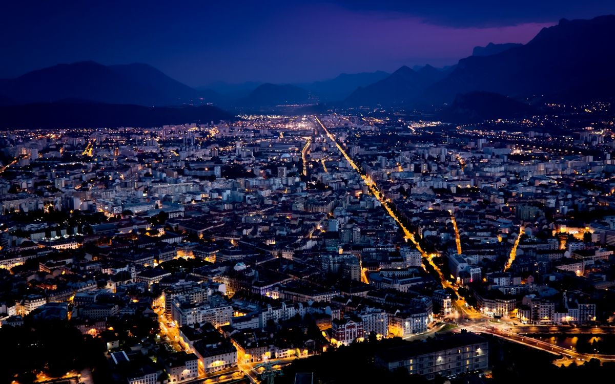 aerial view of city during night time