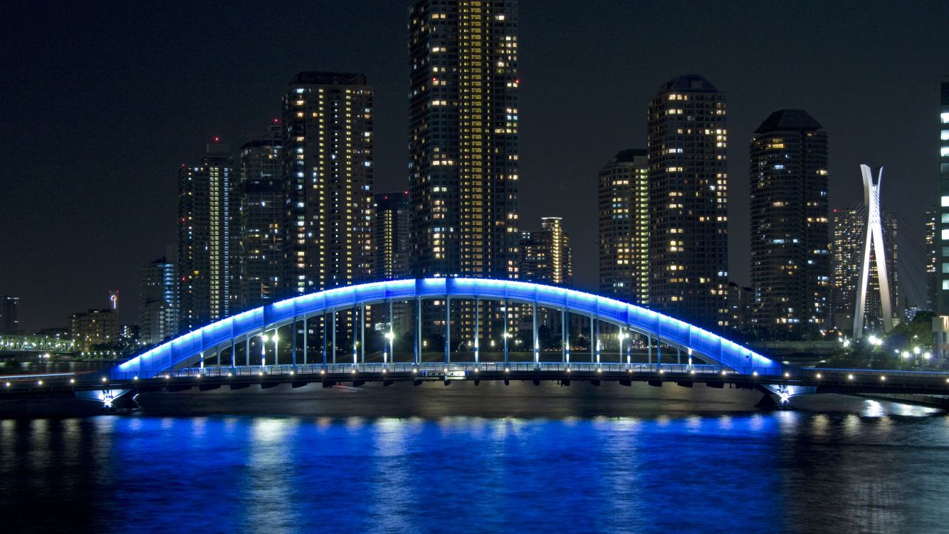 eidai bridge, Eitai, Sumida River, bridge, night