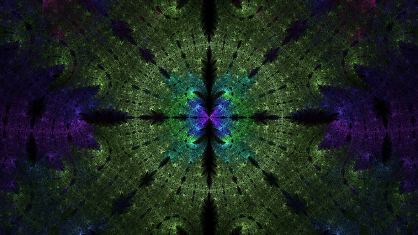 分形, 对称, 绿色的, 紫色的, 分形技术 壁纸 5120x2880 允许