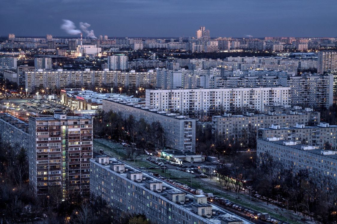 aerial view of city buildings during night time