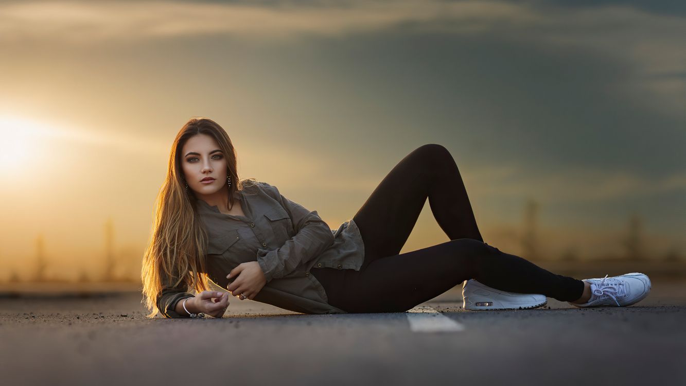 sunset pose, sunset, clothing, hair, arm