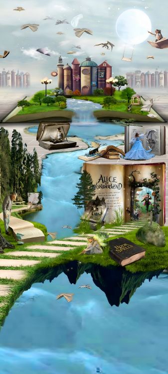 fairy tale, nature, water, Swimming pool, art