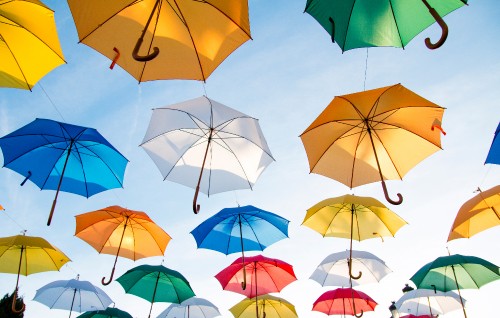 Image white and red umbrella lot