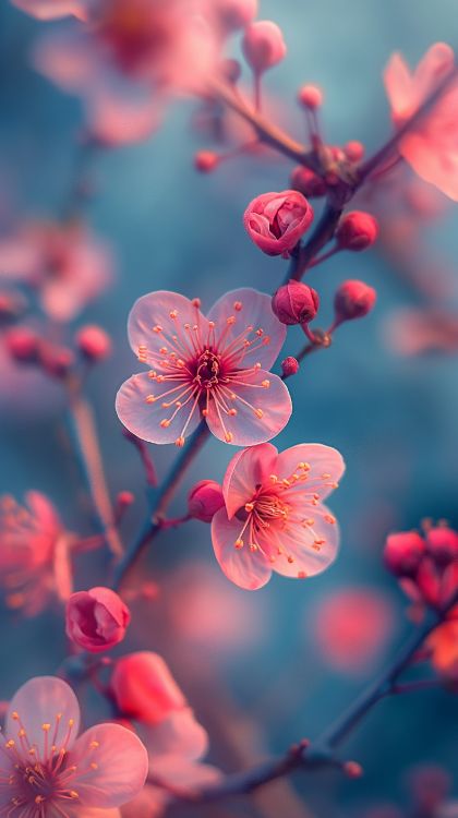 光, 树枝, 粉红色, 红色的, 显花植物 壁纸 1632x2912 允许