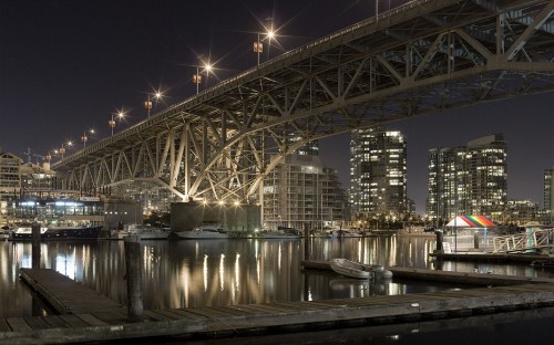 Image brown bridge over water during night time