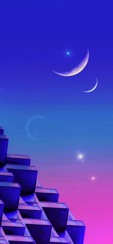 Image city, vaporwave, event, astronomical object, crescent