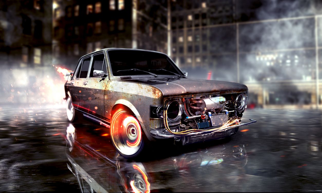 Rotes Und Schwarzes Muscle-Car. Wallpaper in 3552x2126 Resolution