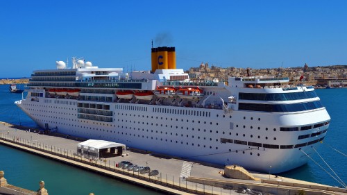 Image white cruise ship on dock during daytime