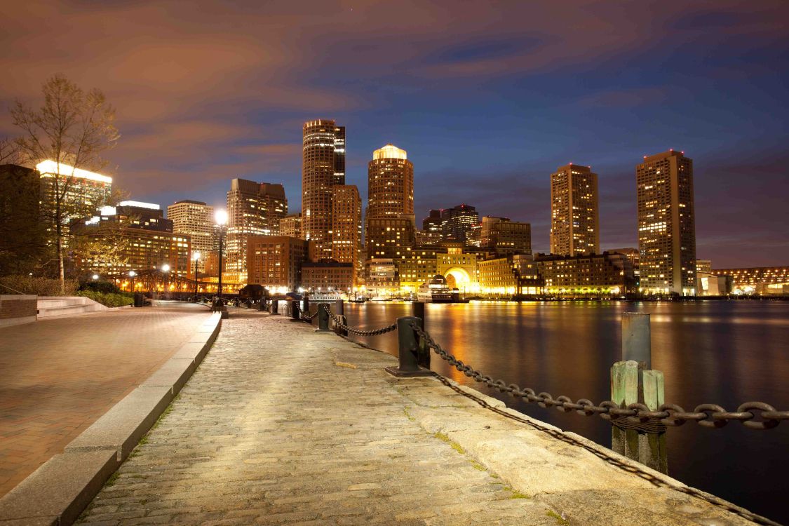 city skyline during night time