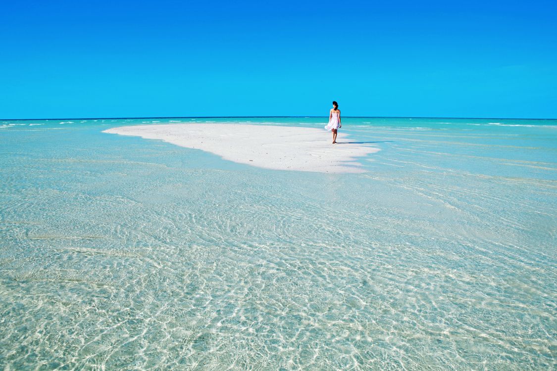 Mujer Con Camisa Blanca Caminando Por la Playa Durante el Día. Wallpaper in 5616x3744 Resolution
