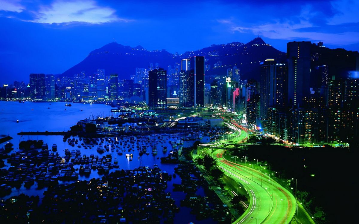 city skyline near body of water during night time