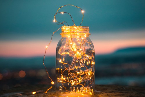 Image mason jar, water, light, lighting, lantern