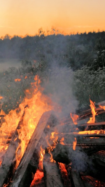Image bonfire near lake during daytime