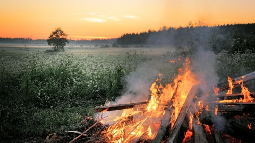 Image bonfire near lake during daytime