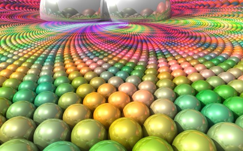 Image green yellow and pink plastic balls