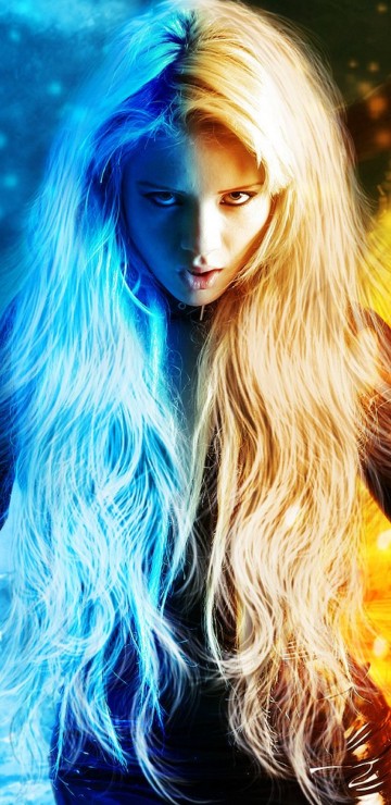 Image ice girl, blue, beauty, long hair, electric blue