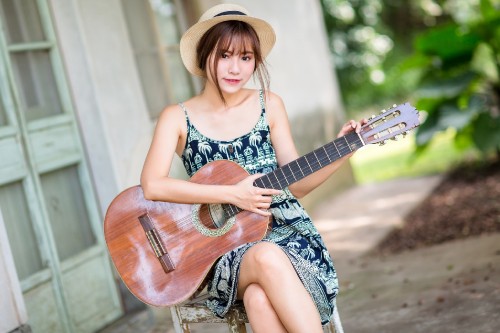 Image beauty, guitar, leg, gown, lady