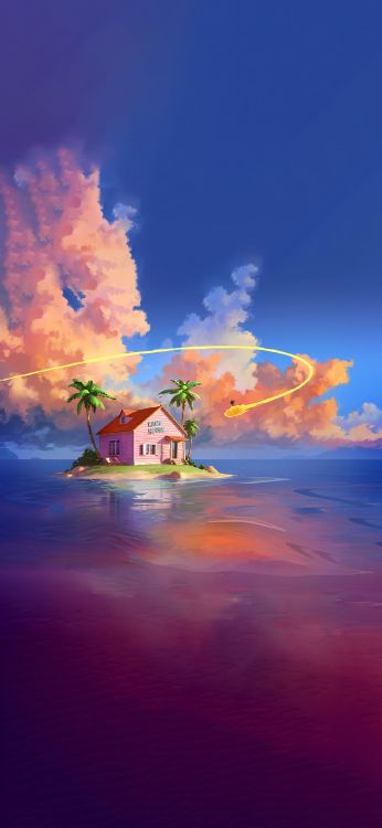 Casa Kame, Dragon Ball, Edificio, Paisaje Natural, Afterglow. Wallpaper in 1125x2436 Resolution