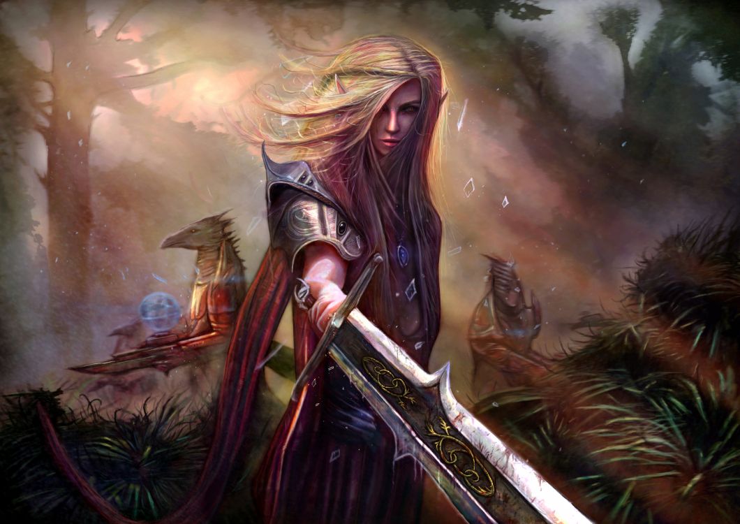 Frau im Braunen Kleid Mit Schwertillustration. Wallpaper in 4961x3508 Resolution