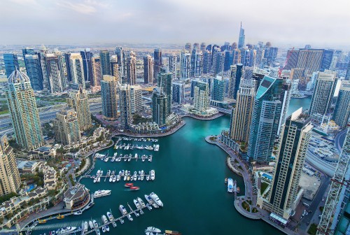 Image aerial view of city buildings during daytime