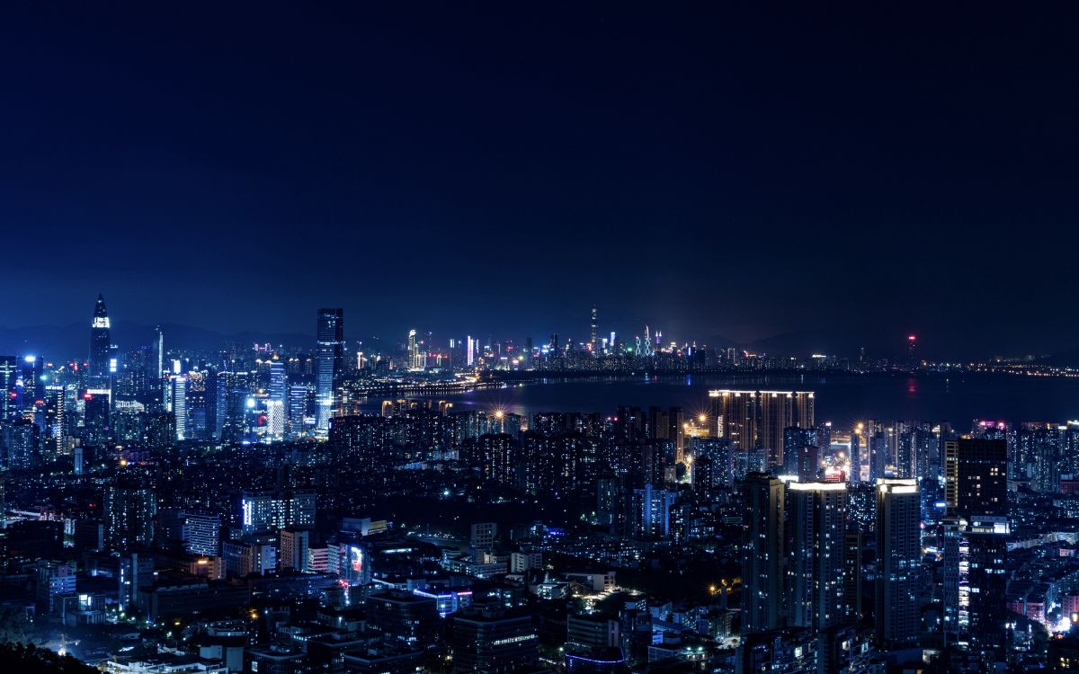 city with high rise buildings during night time