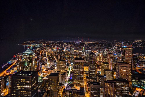 Image aerial view of city during night time