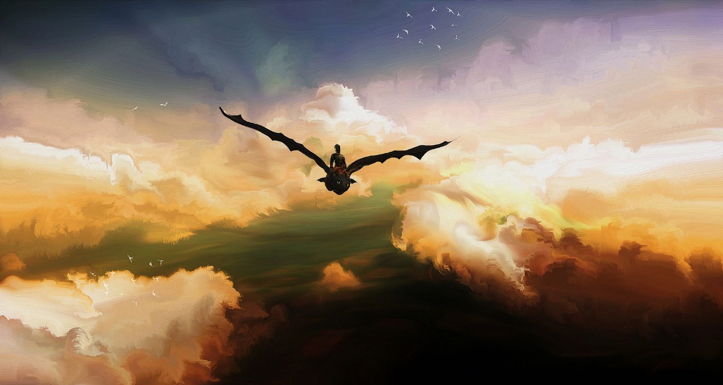 Bird Flying Under Cloudy Sky During Daytime. Wallpaper in 4800x2558 Resolution