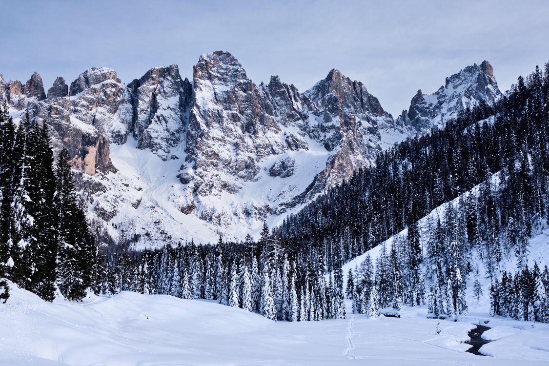 Pala Group, Mountainous Landforms, Snow, Mountain, Winter. Wallpaper in 6000x4000 Resolution
