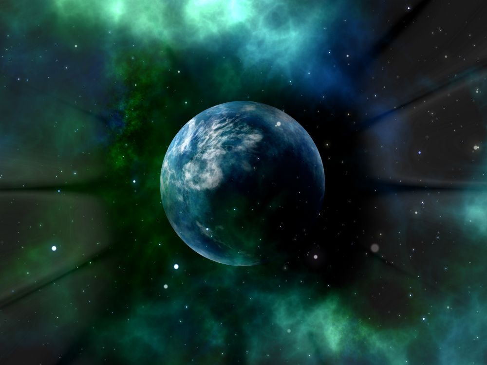 Blauer Und Grüner Planet Mit Grünen Und Blauen Lichtern. Wallpaper in 4320x3240 Resolution