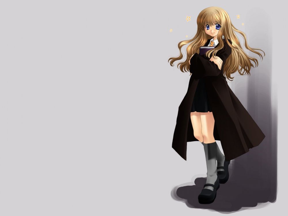 Fille Aux Cheveux Blonde en Illustration de Robe Noire. Wallpaper in 1920x1440 Resolution