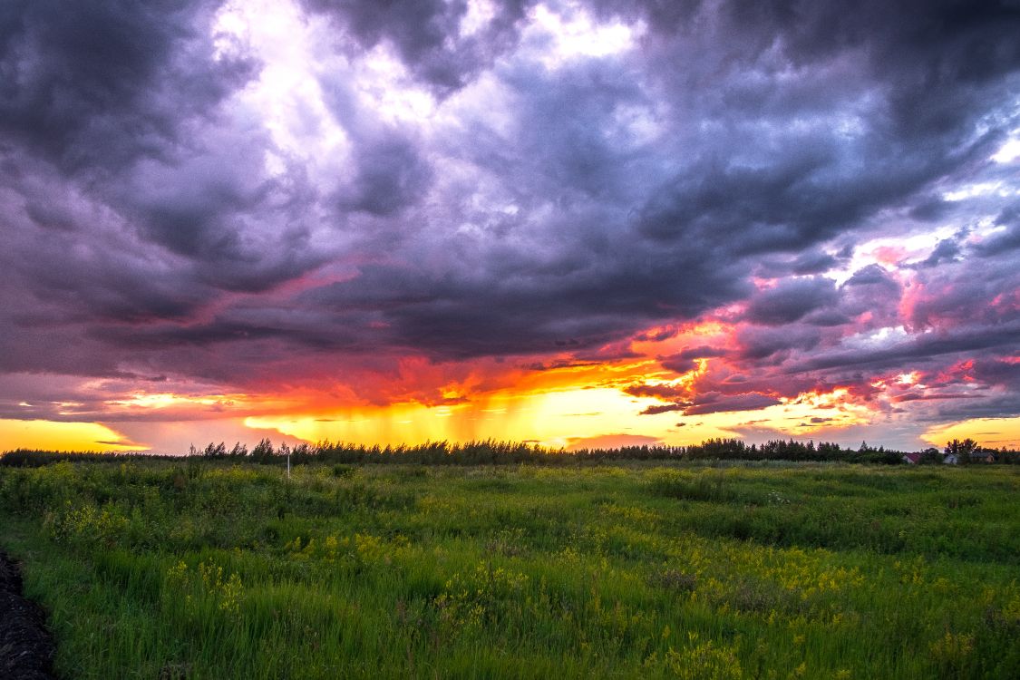 Green Grass Field Under Cloudy Sky During Sunset. Wallpaper in 4851x3234 Resolution