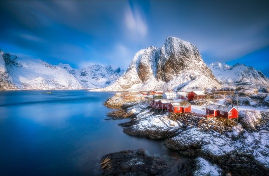 Wallpaper White and Brown House Near Body of Water and Mountain Under ...