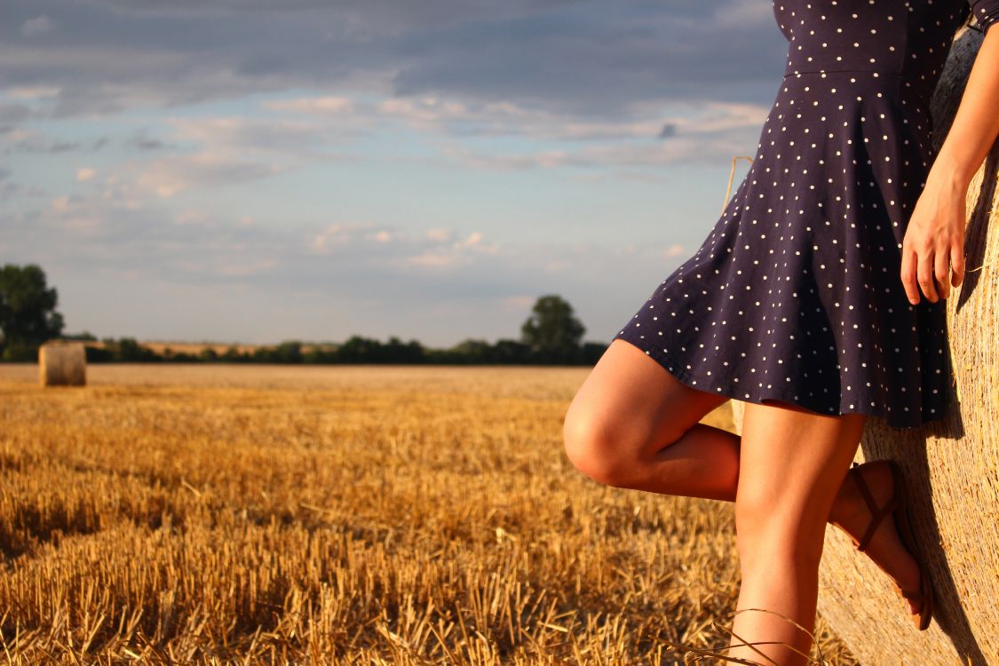 People in nature, dress, grass, field, yellow