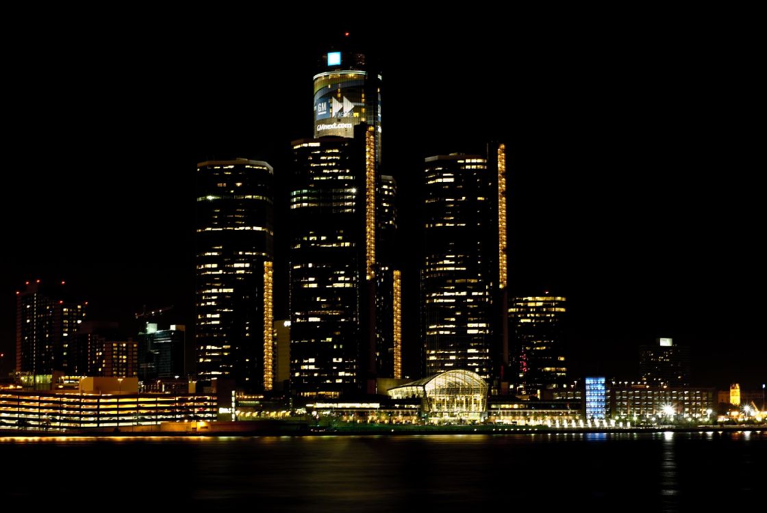 city skyline during night time