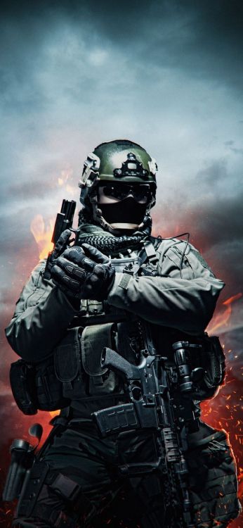 Soldat, Gilet Balistique, Camouflage Militaire, Gant, Mitrailleuse. Wallpaper in 1080x2340 Resolution