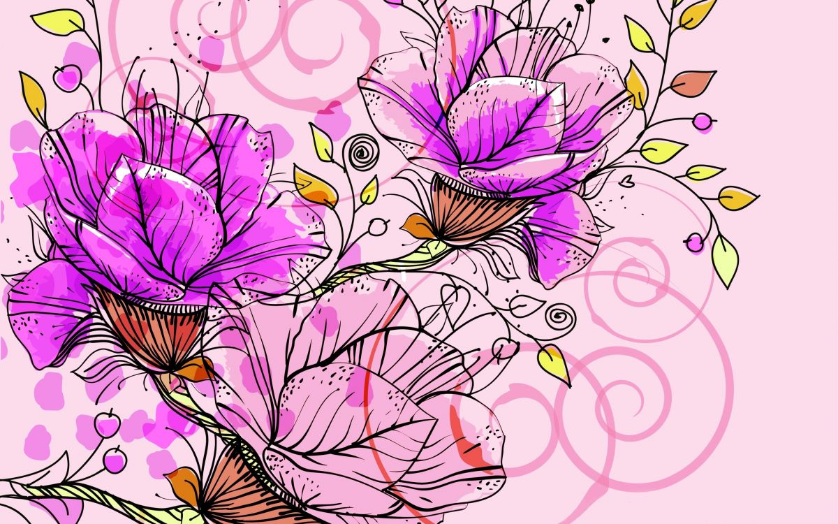 Illustration de Fleur Violette et Blanche. Wallpaper in 2560x1600 Resolution