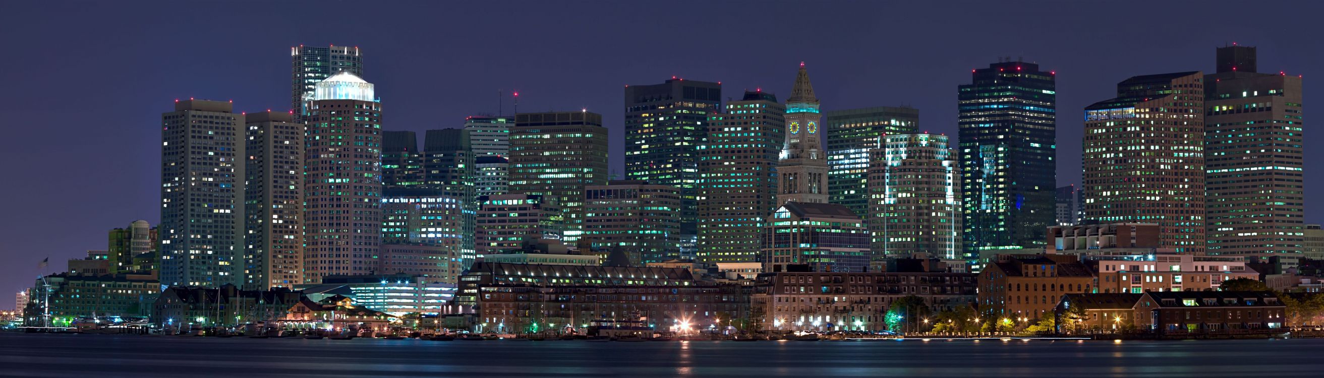 Skyline Der Stadt Bei Nacht Night. Wallpaper in 7000x2000 Resolution