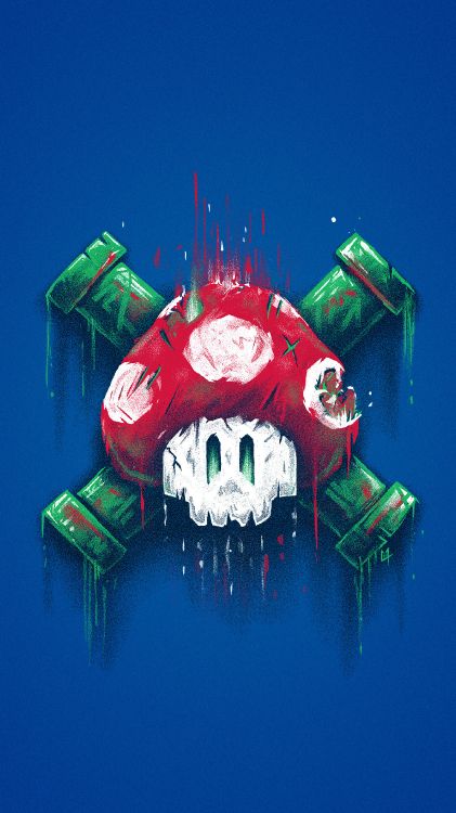 Cráneo de Hongo Mario, Seta, Camiseta, Nintendo, Tubos de Urdimbre. Wallpaper in 1440x2560 Resolution